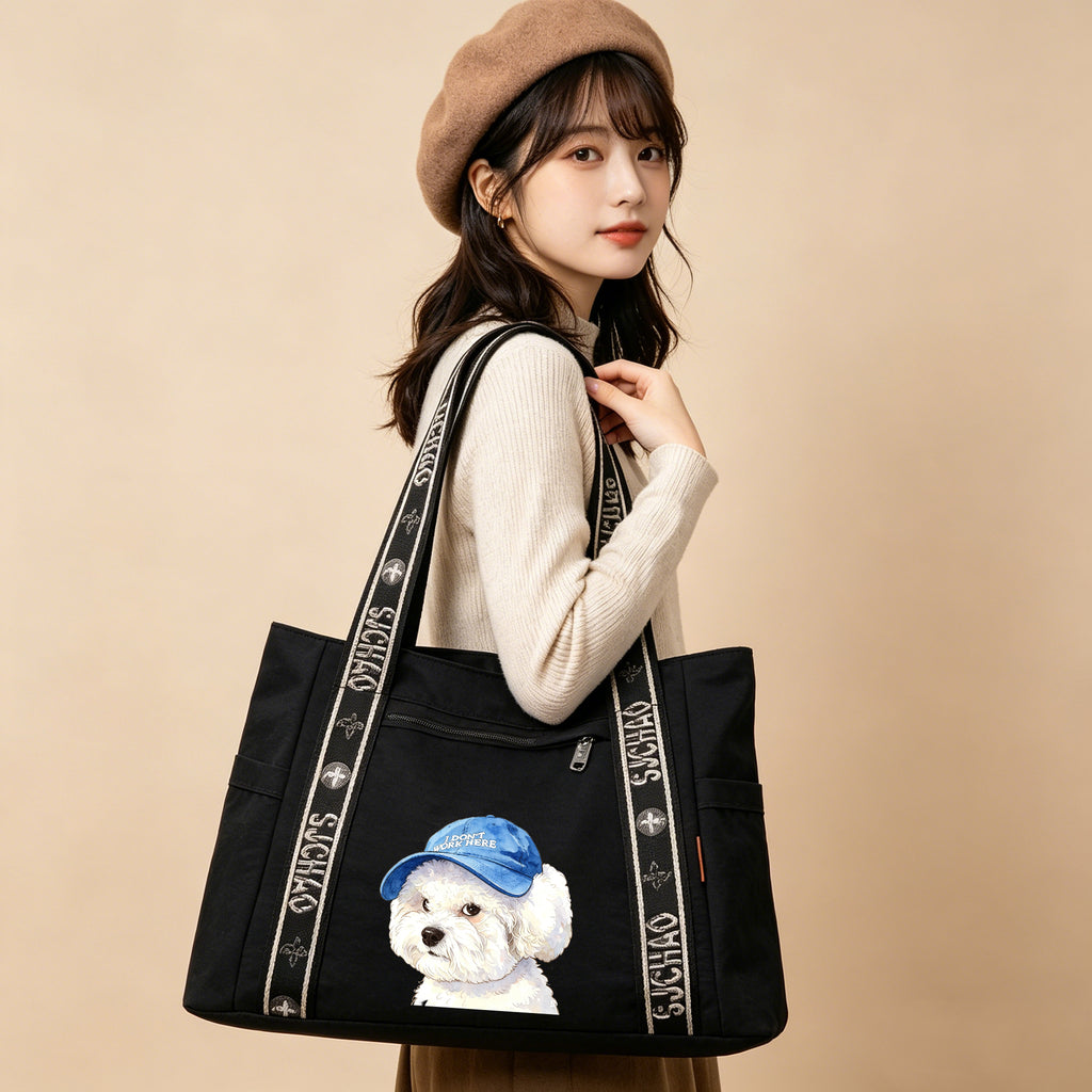 Blue Hat Dog tote bag-8051