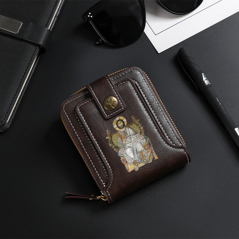 Original design, religious style, Jesus wallet/card holder for men. Custom designs available.8001
