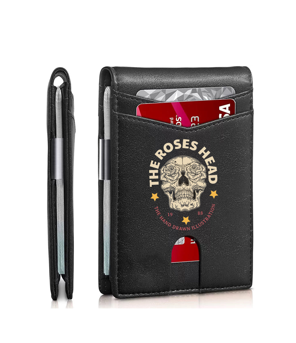 Rose skull print card holder