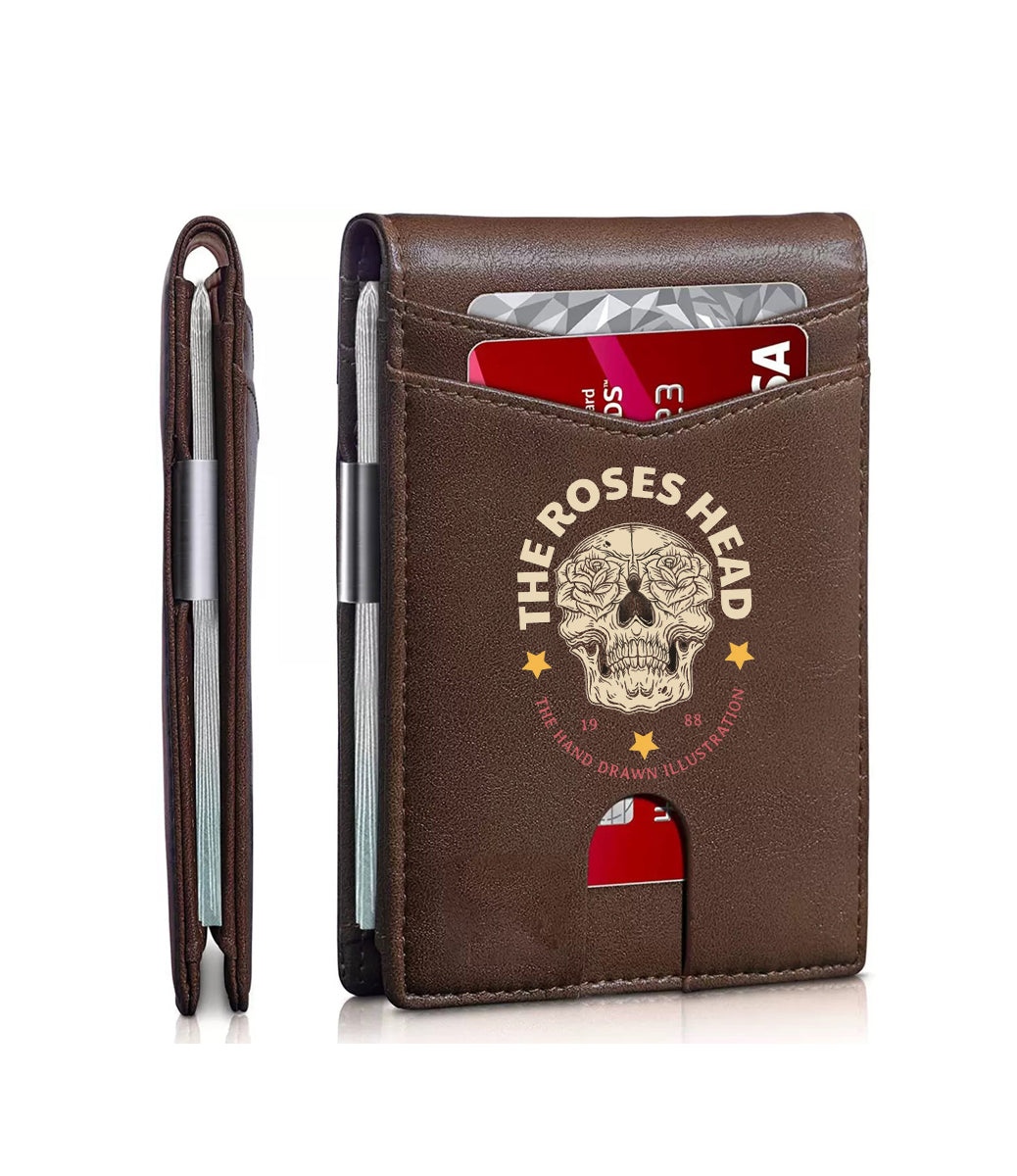 Rose skull print card holder