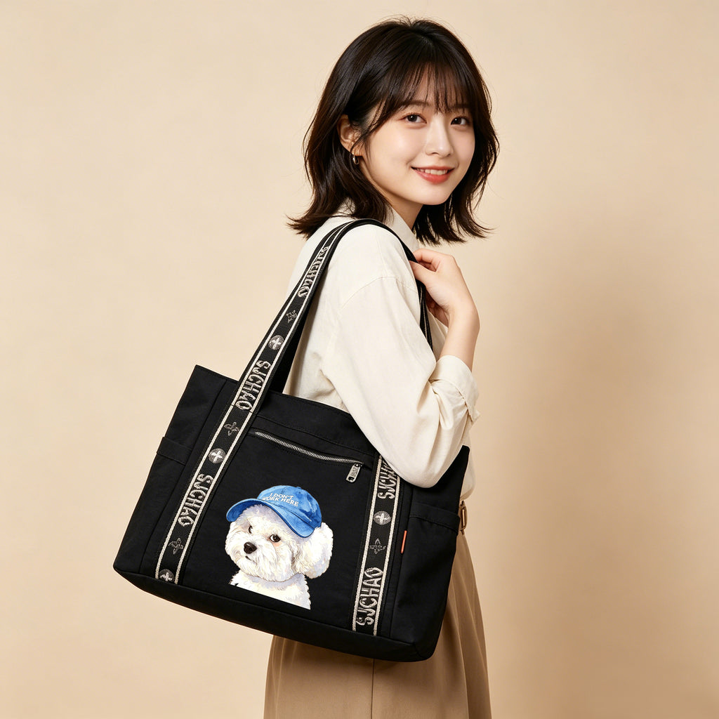 Blue Hat Dog tote bag-8051