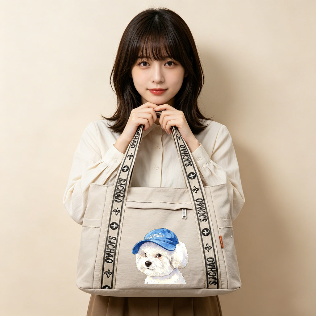 Blue Hat Dog tote bag-8051