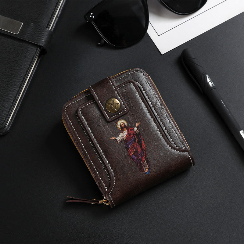 Original design, religious style, Jesus wallet/card holder for men. Custom designs available.8001
