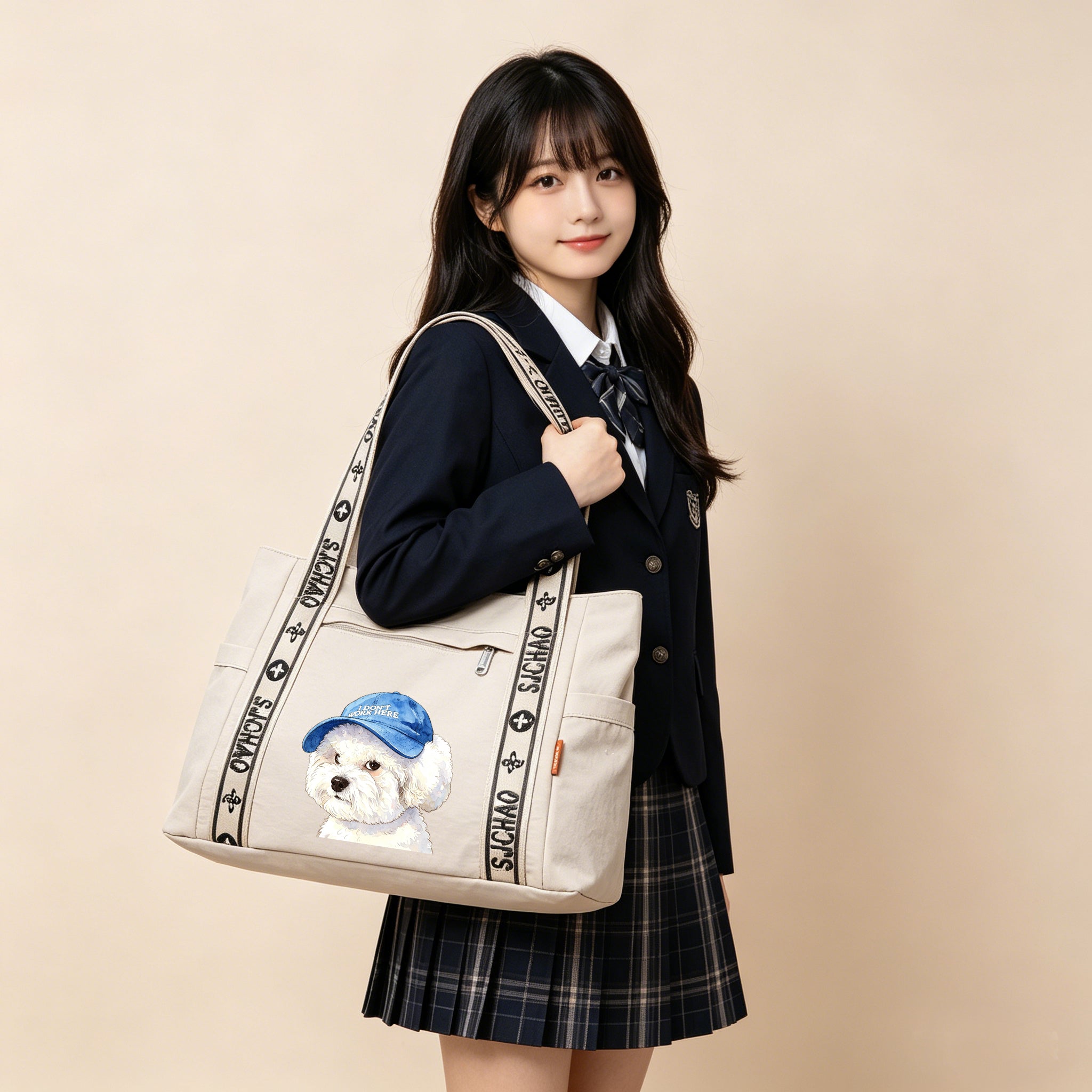 Blue Hat Dog tote bag-8051