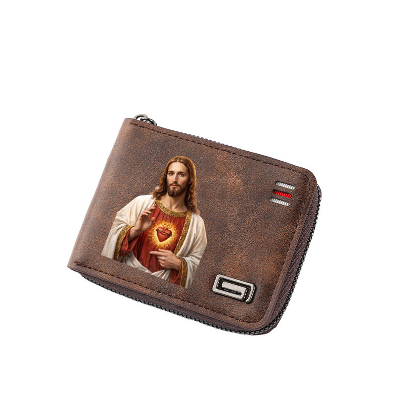 Original design, religious style, Jesus wallet/card holder for men. Custom designs available.8067