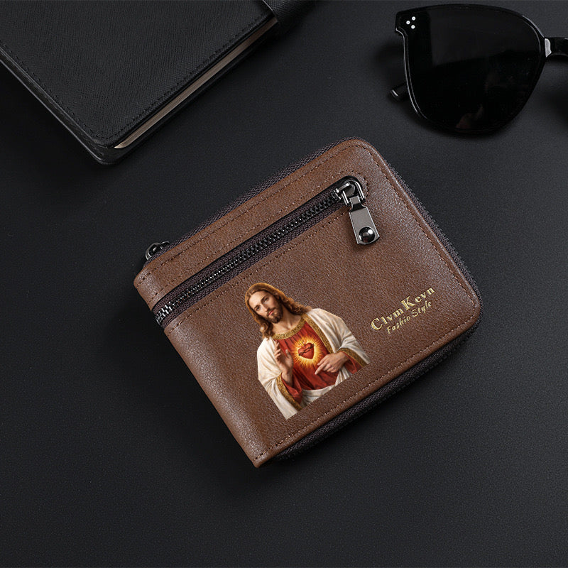 Original design, religious style, Jesus wallet/card holder for men. Custom designs available.8002