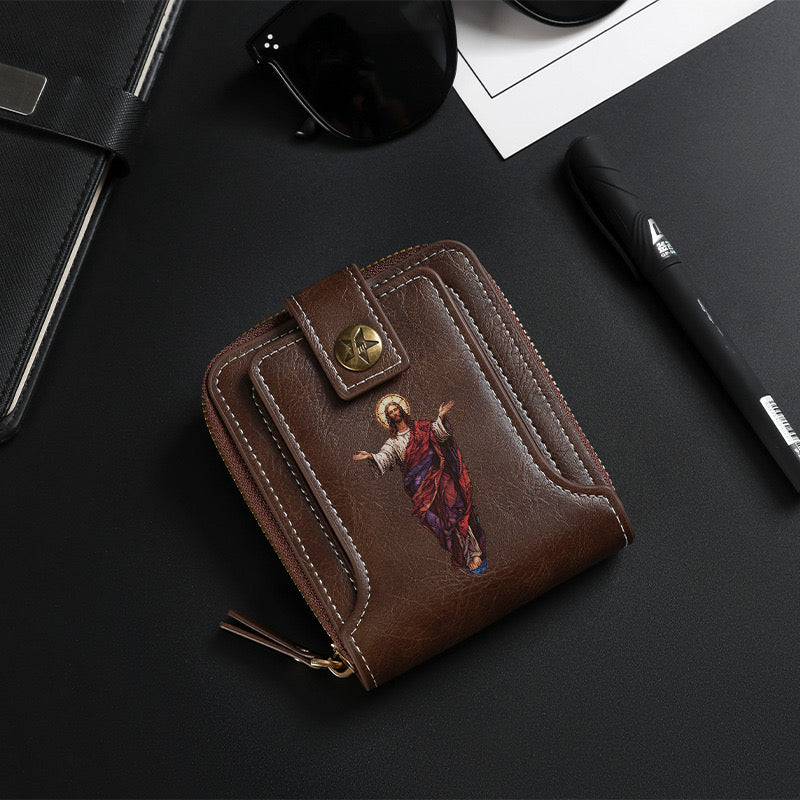 Original design, religious style, Jesus wallet/card holder for men. Custom designs available.8001