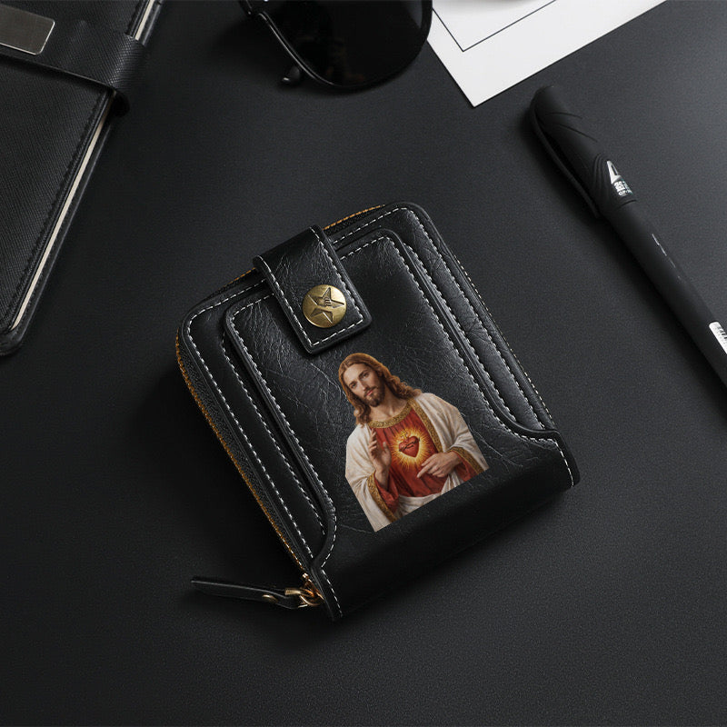Original design, religious style, Jesus wallet/card holder for men. Custom designs available.8001
