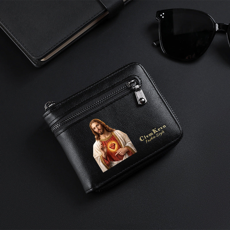 Original design, religious style, Jesus wallet/card holder for men. Custom designs available.8002