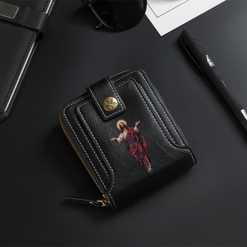 Original design, religious style, Jesus wallet/card holder for men. Custom designs available.8001