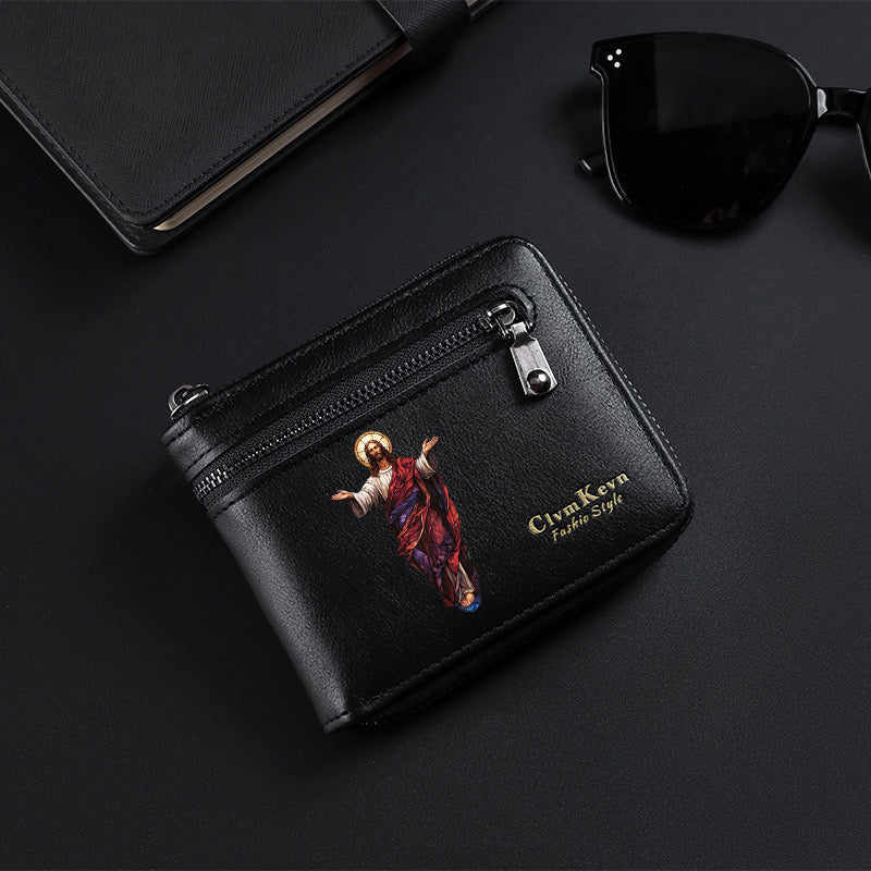 Original design, religious style, Jesus wallet/card holder for men. Custom designs available.8002