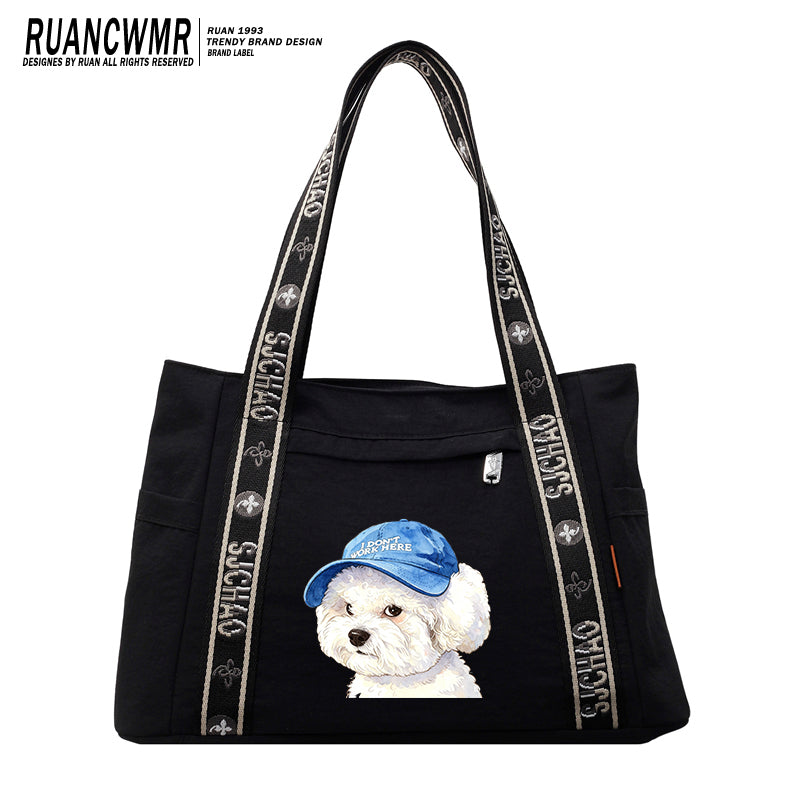 Blue Hat Dog tote bag-8051